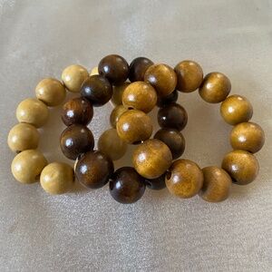 Kendi Amani wood ball bracelets (set of 3), color: multi brown